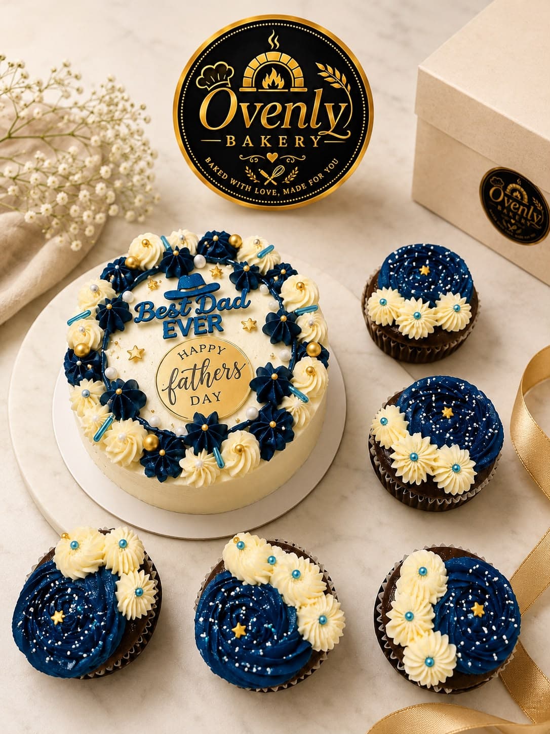 Father’s Day cake with cupcakes by Ovenly Bakery